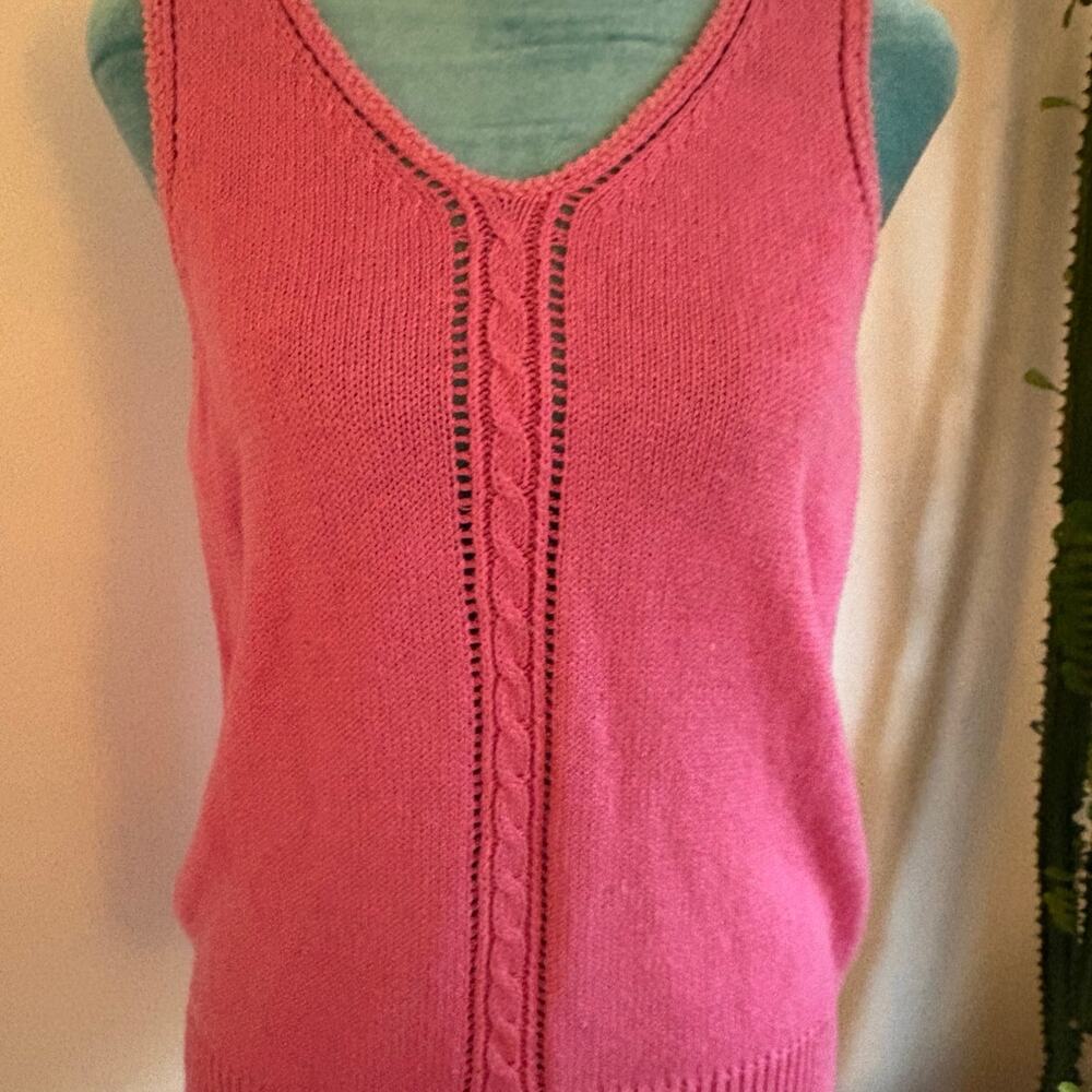 Vintage Pink Knit Sweater Vest Large - 90s Barbiecore Grandmacore tank